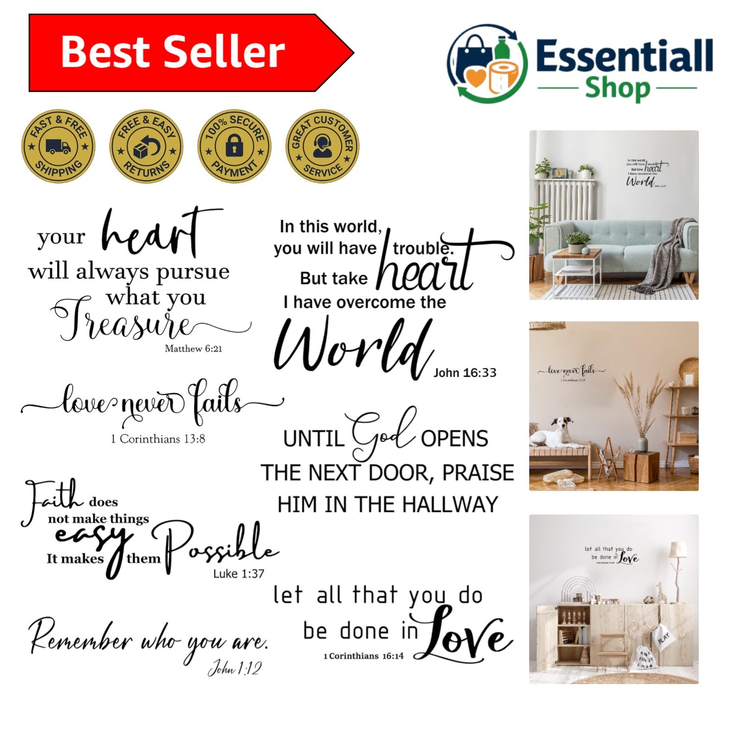Religious Inspirational Quote Stickers – Peel and Stick for Elegant Spaces