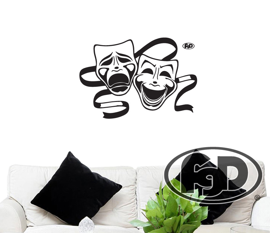 FGD Theatre Masks Tragedy and Comedy Vinyl Wall Decal 20″ x 29″