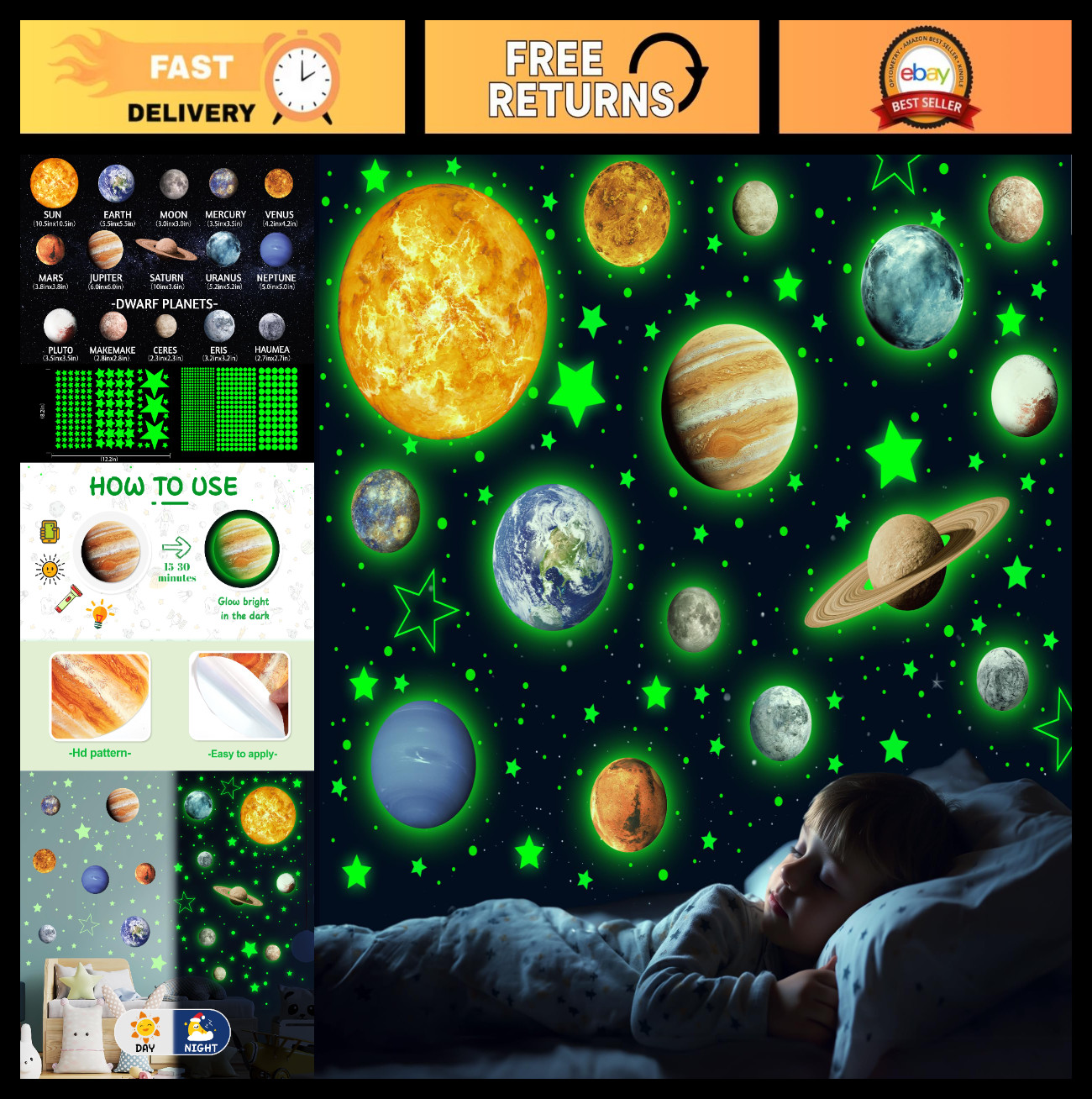 Glow in the Dark Solar System Wall Decals – 780 PCS Stars & Planets Stickers for
