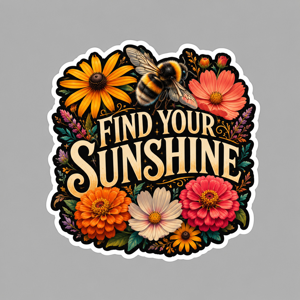 Bumble Bee Sticker Vinyl Decal Find Your Sunshine Flowers Butterfly Garden Gift