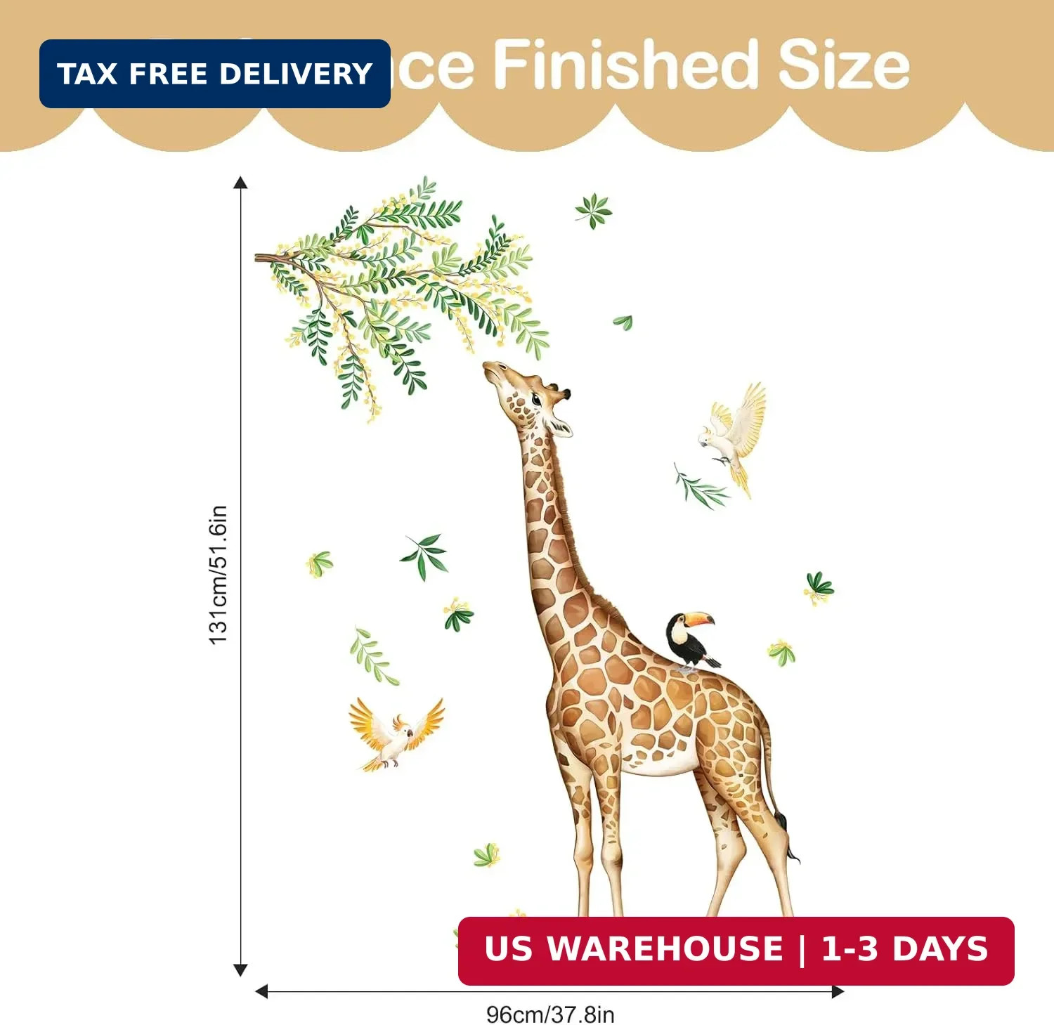 Tanlaby Large Giraffe Wall Decals Jungle Animal Wall Stickers Leopard Deer Safar