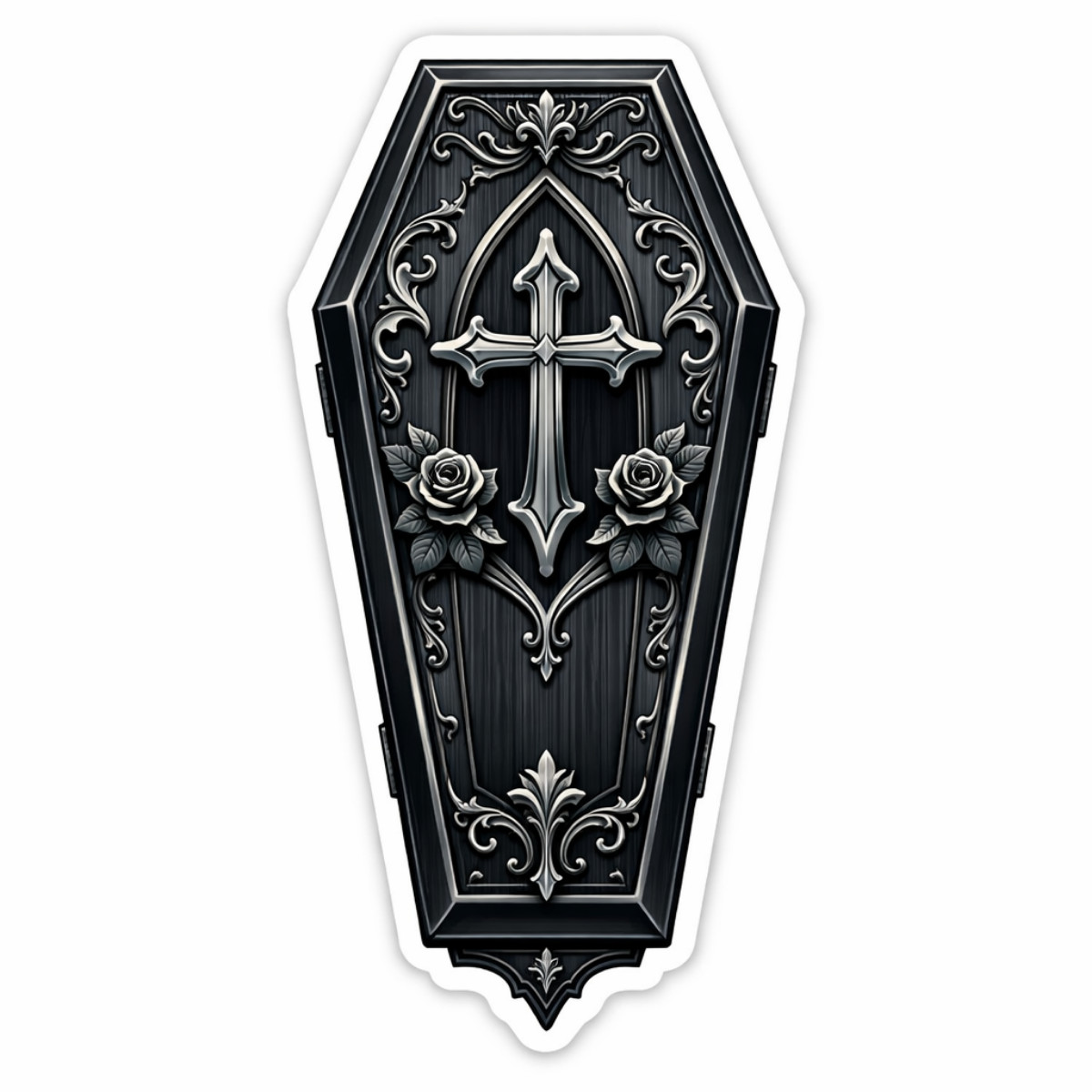3 inch Gothic Coffin Cross Rose Vinyl Sticker Dark Gothic Coffin Decal