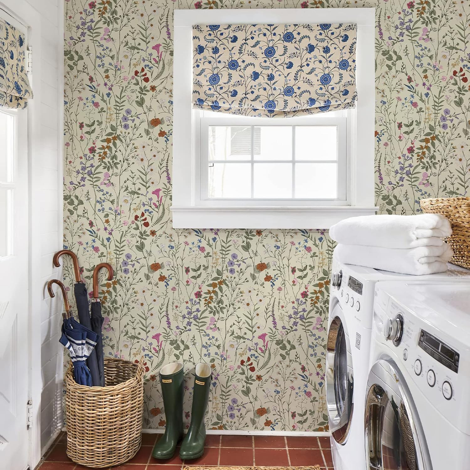 Jiffdiff Wallpaper Self-Adhesive Blooming Vintage Colourful Flowers Wall Paper f