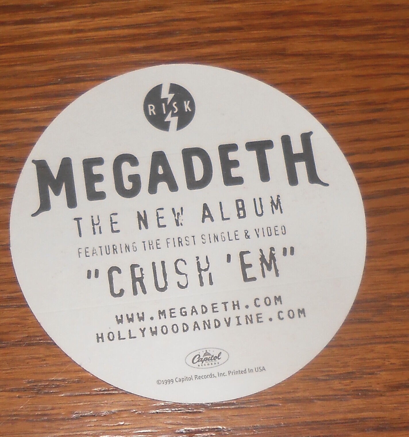 Megadeth Risk Sticker Circle 1999 Promo 3”