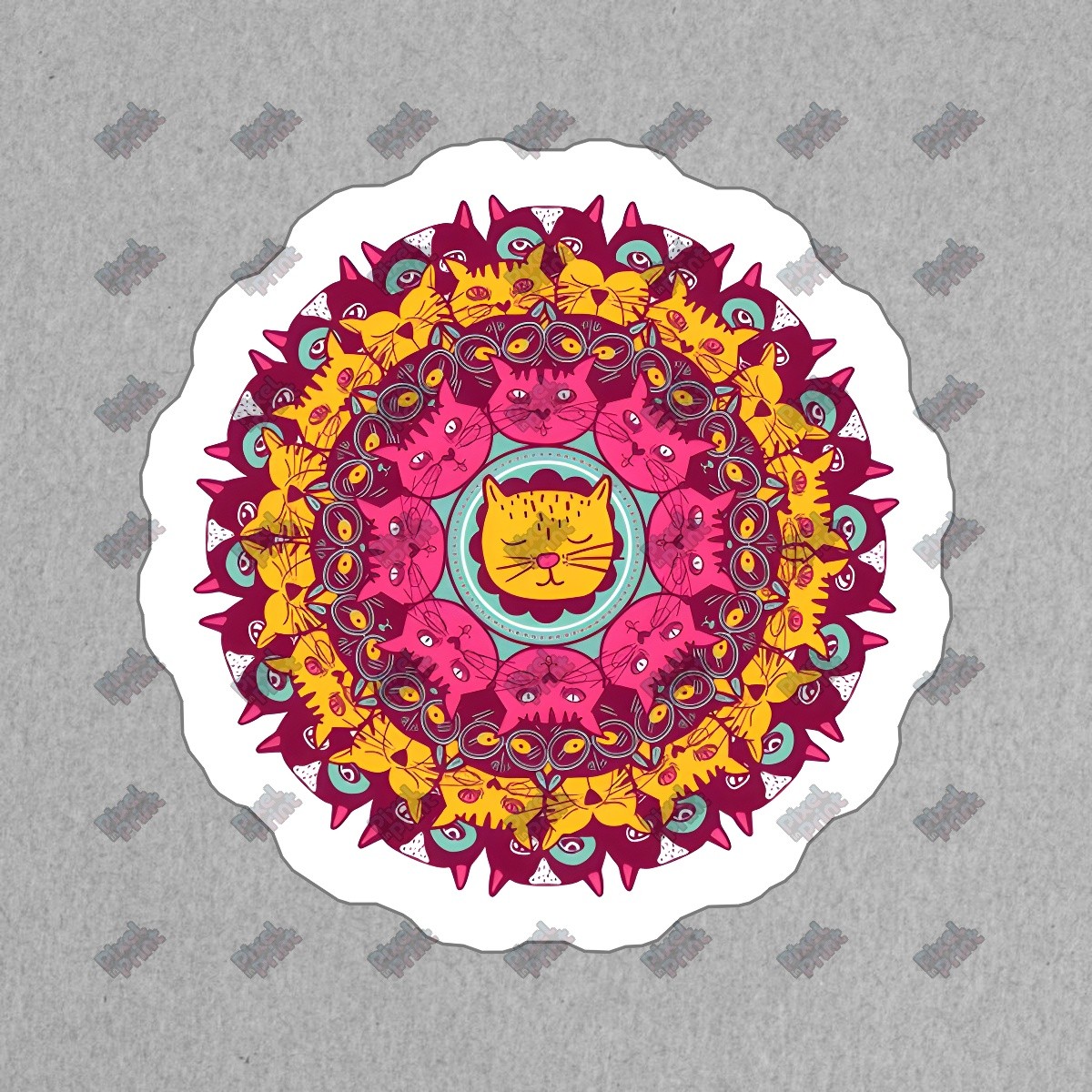 Colorful Cat Mandala Vinyl Sticker Cute Cat Decal for Laptops, Water #446710