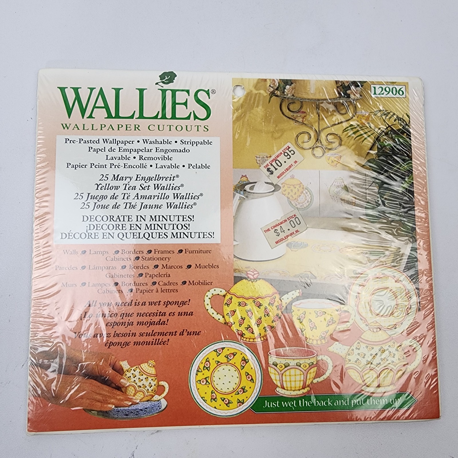 25 Mary Engelbreit Wallies Yellow Teapot Tea Cup Pink Floral Wallpaper Cutouts