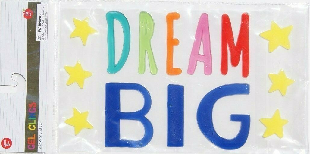 NEW Gel Window Cling Decoration DREAM BIG stars 14 pc Inspirational Motivational