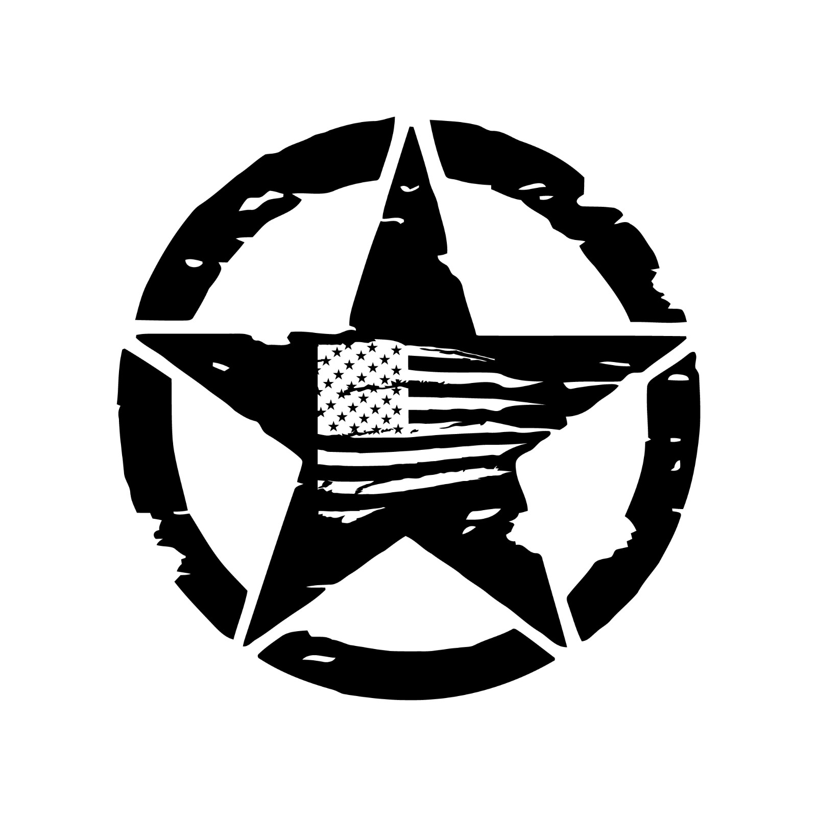Distressed Army Star With Distressed US Flag Automotive Die Cut Decal Made USA