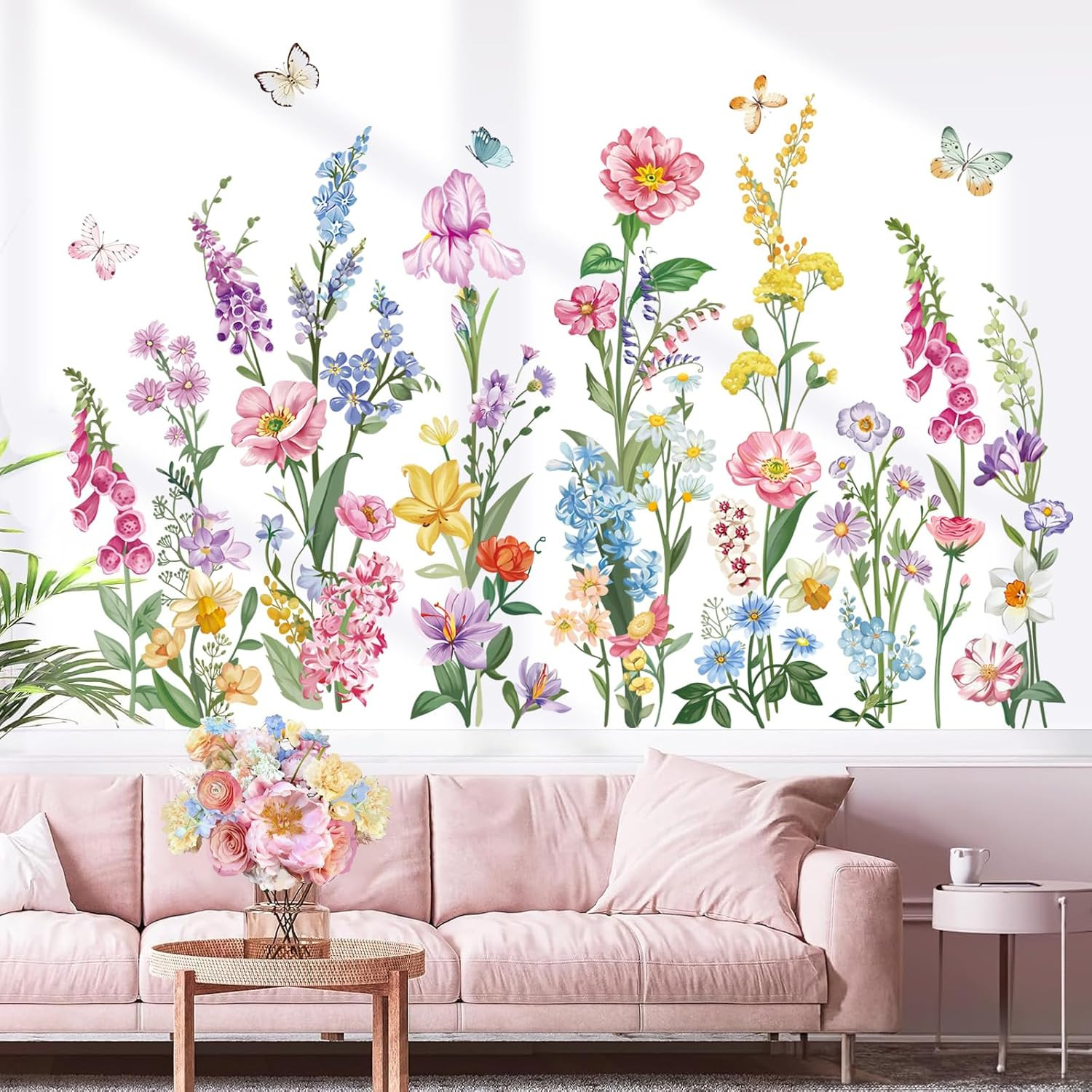 Garden Flower Wall Stickers Wildflower Iris Daisy Floral Butterflies