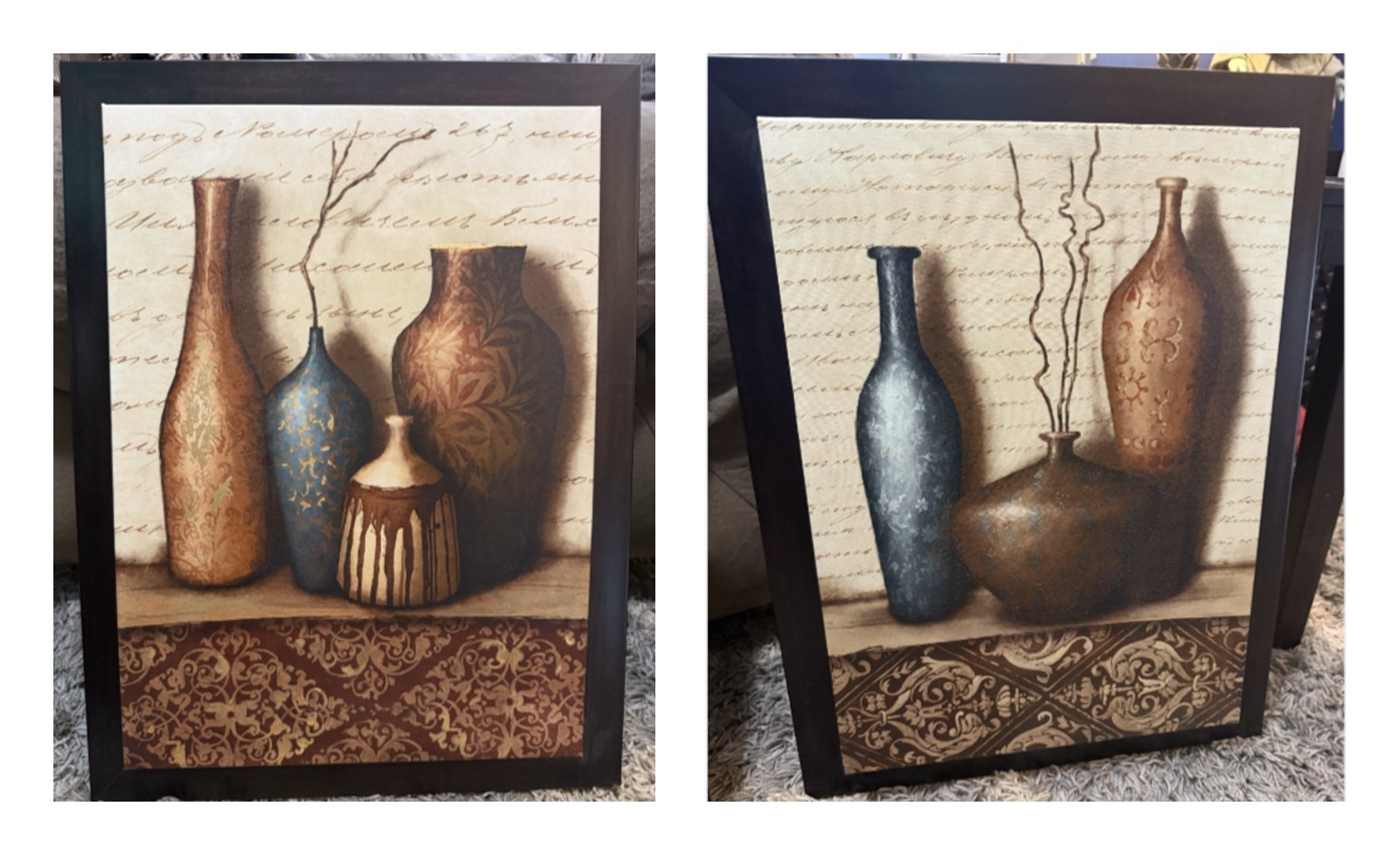 Wall Art Set of 2 Framed Canvas Still Life Vase Decor Neutral Brown Blue