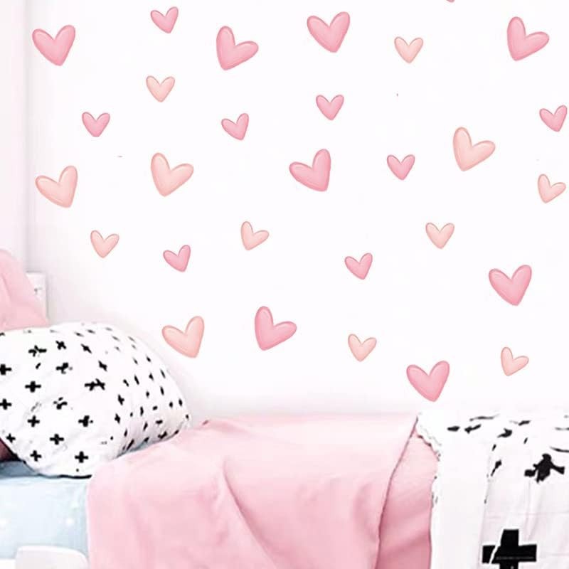Pink Heart Wall Decals 160 Pcs PVC Peel & Stick Nursery Bedroom Kids Room Decor