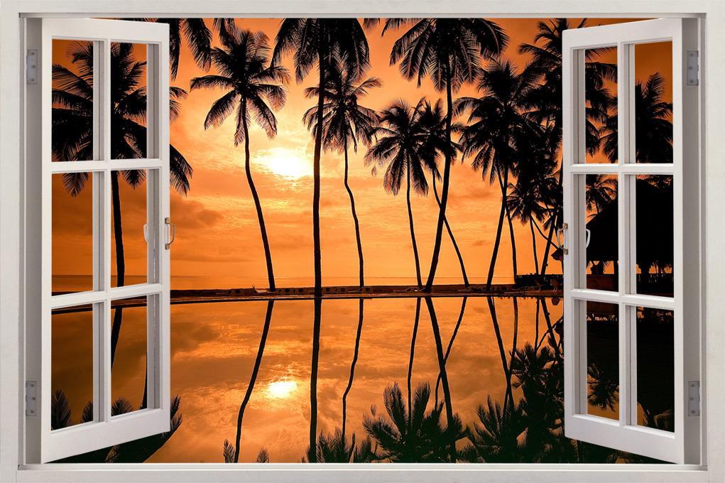 Hawaii Beach Sunset 3D Window Decal Wall Sticker Home Decor Art Mural Waves H622