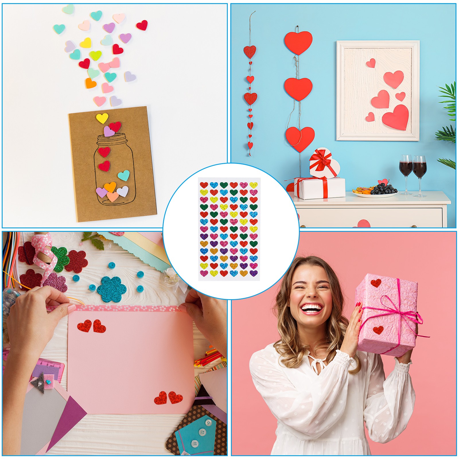 Heart Stickers 0.5 Inch, 10 Sheets Self Adhesive Heart Shaped Sticker Decals