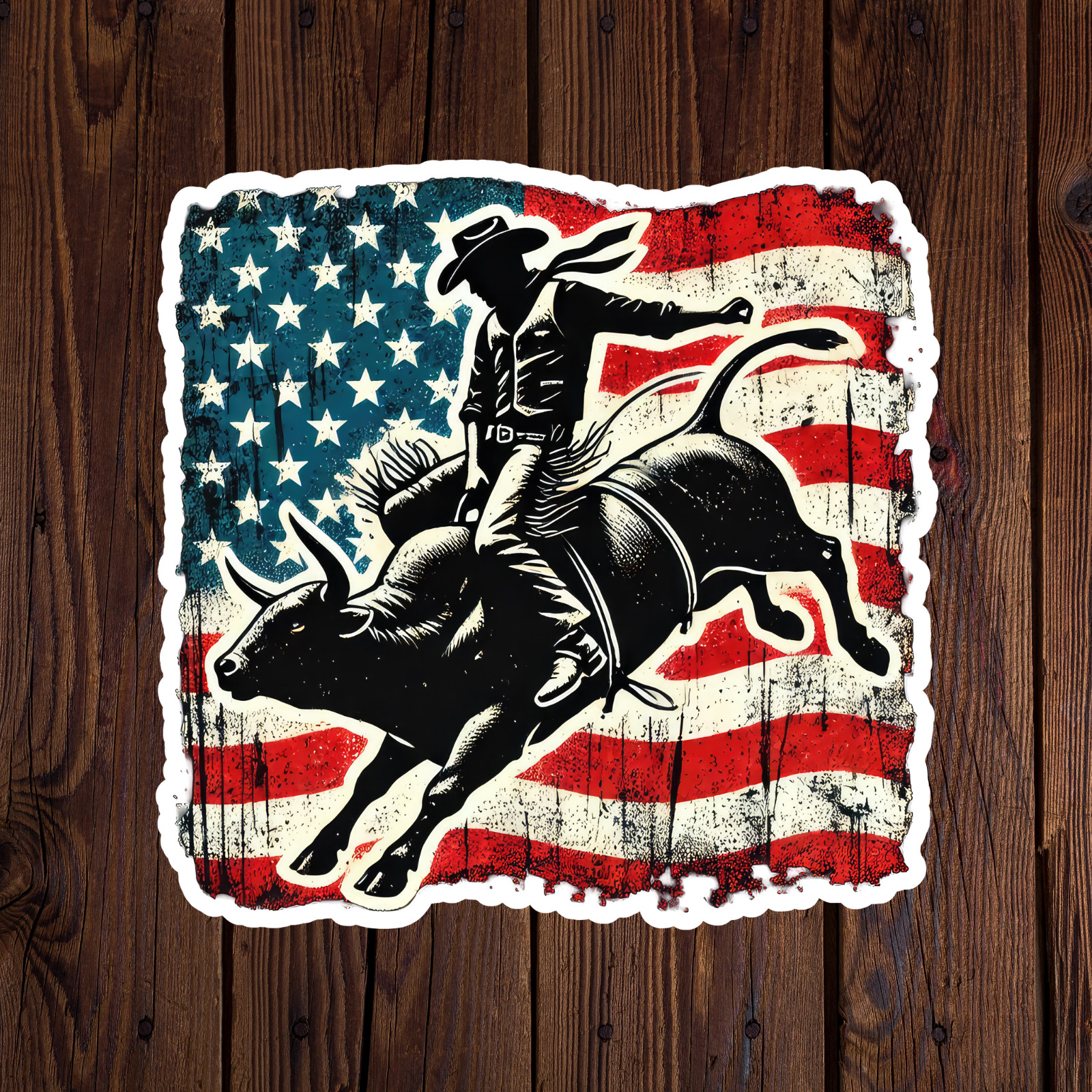 Bull rider sticker vinyl decal American flag cowboy rodeo novelty laptop mug