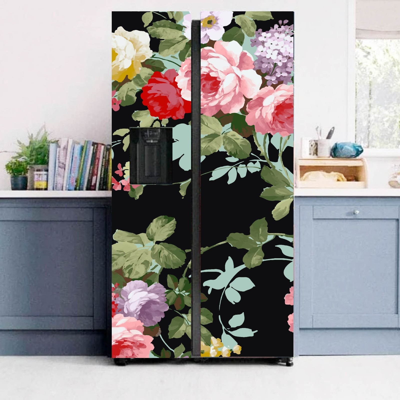 Floral Pattern Fridge Vinyl Wrap Refrigerator Decal Modern Kitchen
