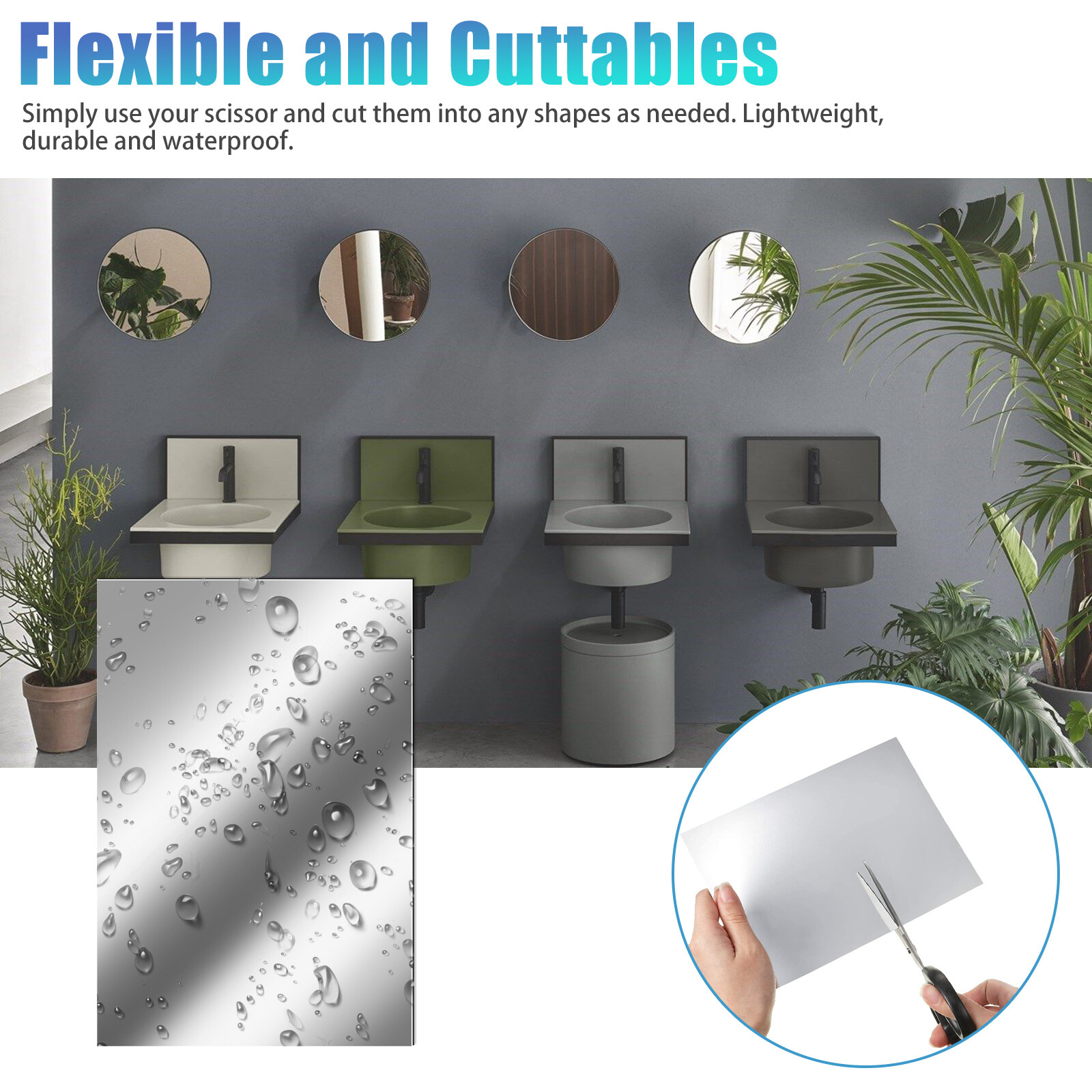 12Pcs 2-Size Self Adhesive Mirror Sheets Reflective Wall Sticker Film Home Decor
