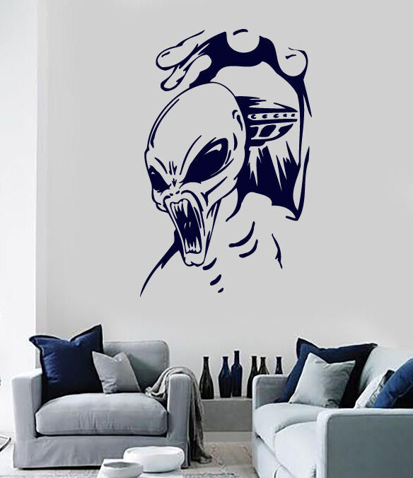 Ufo Alien Vinyl Wall Sticker Image Alien Rational Being Different Planet (n638)