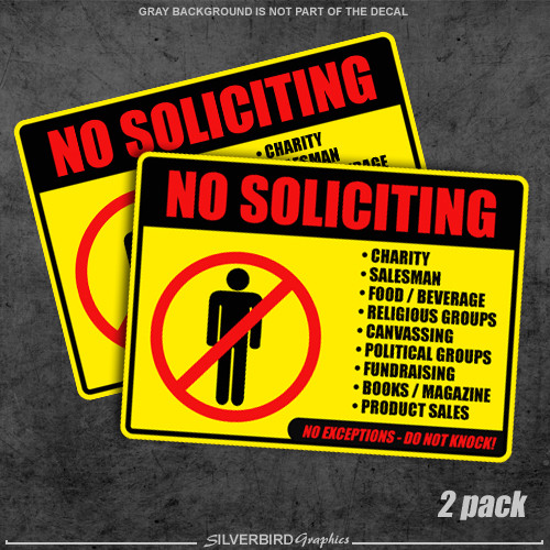 No Soliciting sticker window vinyl label decal home knocking notice set of 2