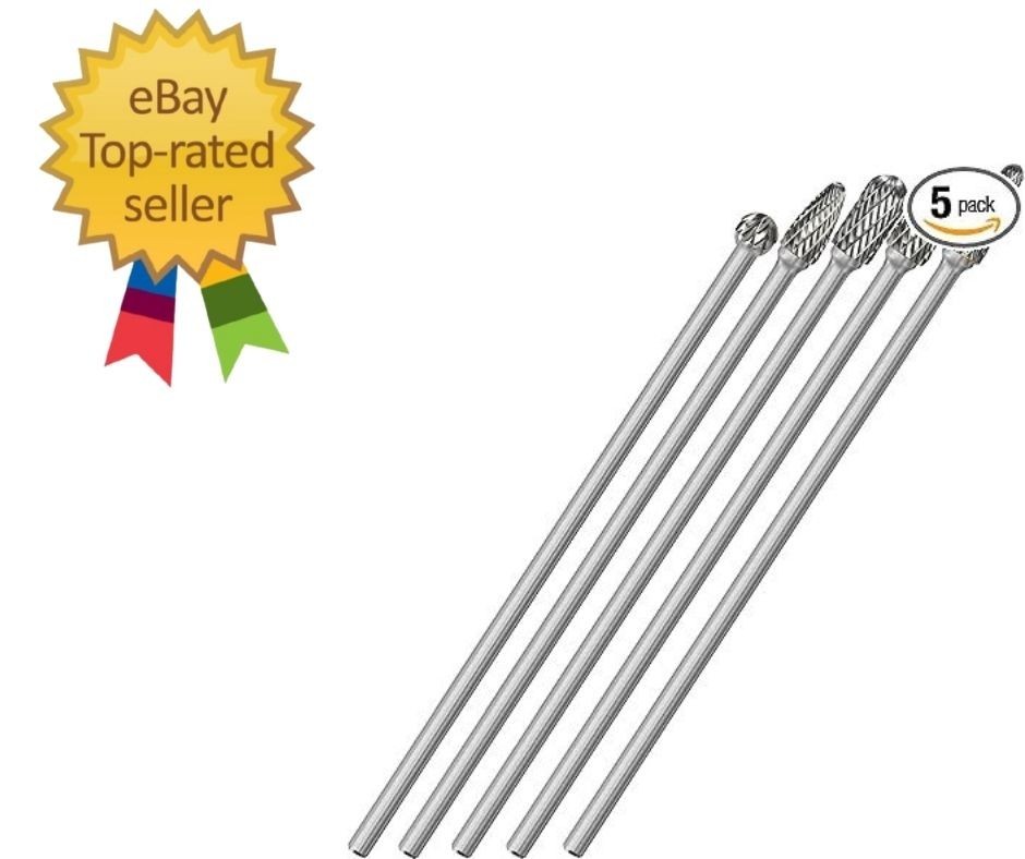 5Pcs Long Carbide Burr Set 1/4″ Shank Total L 6.2″ Die Grinder Bits Rotary Rasp