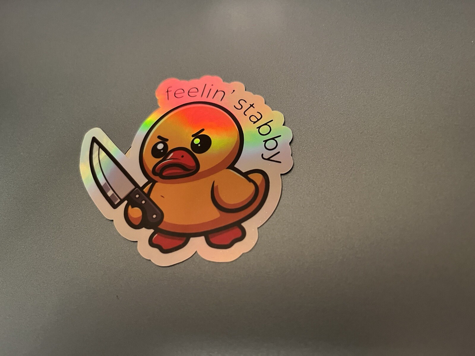 Feelin Stabby Psycho Rubber Ducky Horror Humor Holographic 3inch Vinyl Sticker