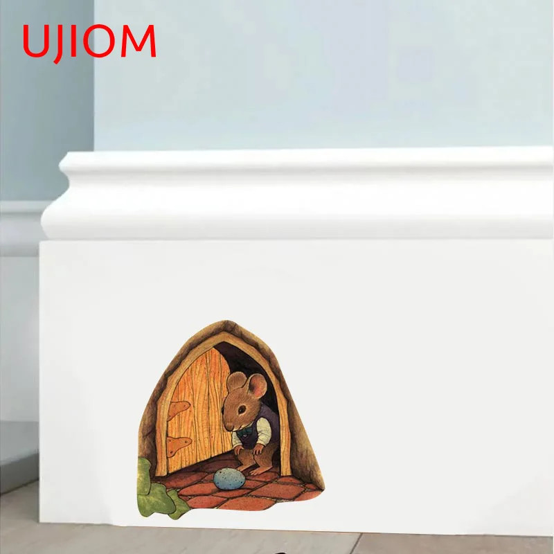 UJIOM 13cm Mouse Hole Cute Wall Stickers Personality Bedroom Bathroom Decals