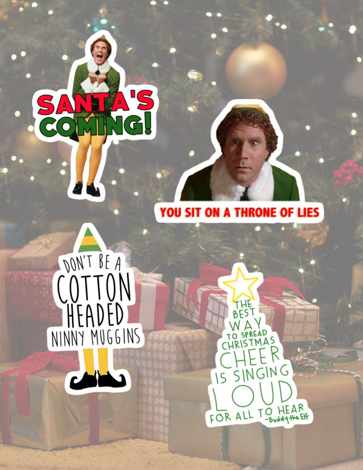 Elf Christmas Movie 4pc Sticker Pack
