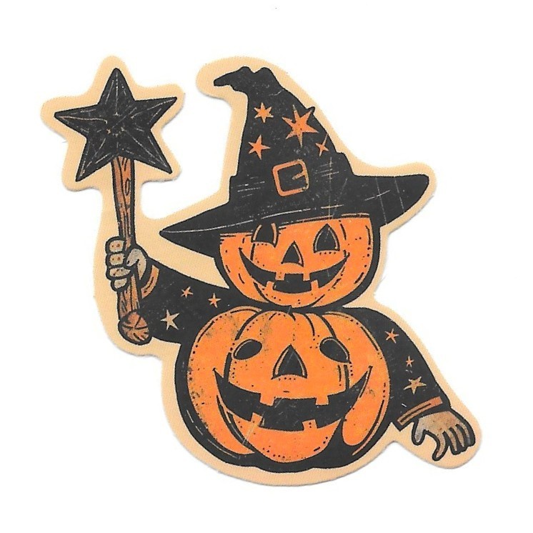 Witch Pumpkin Vinyl Die Cut Sticker Gothic Jack O Lantern Decal Spooky Magic
