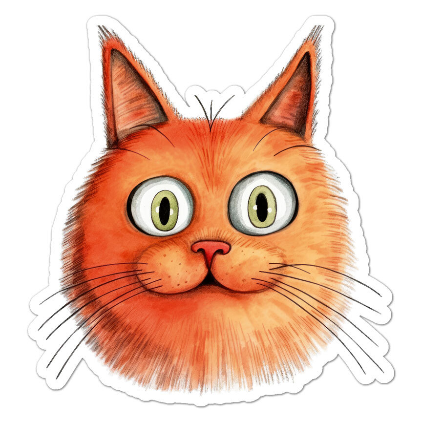 Funny Orange Cat, Vinyl Decal Sticker, Indoor Outdoor, 3 Sizes, #11176