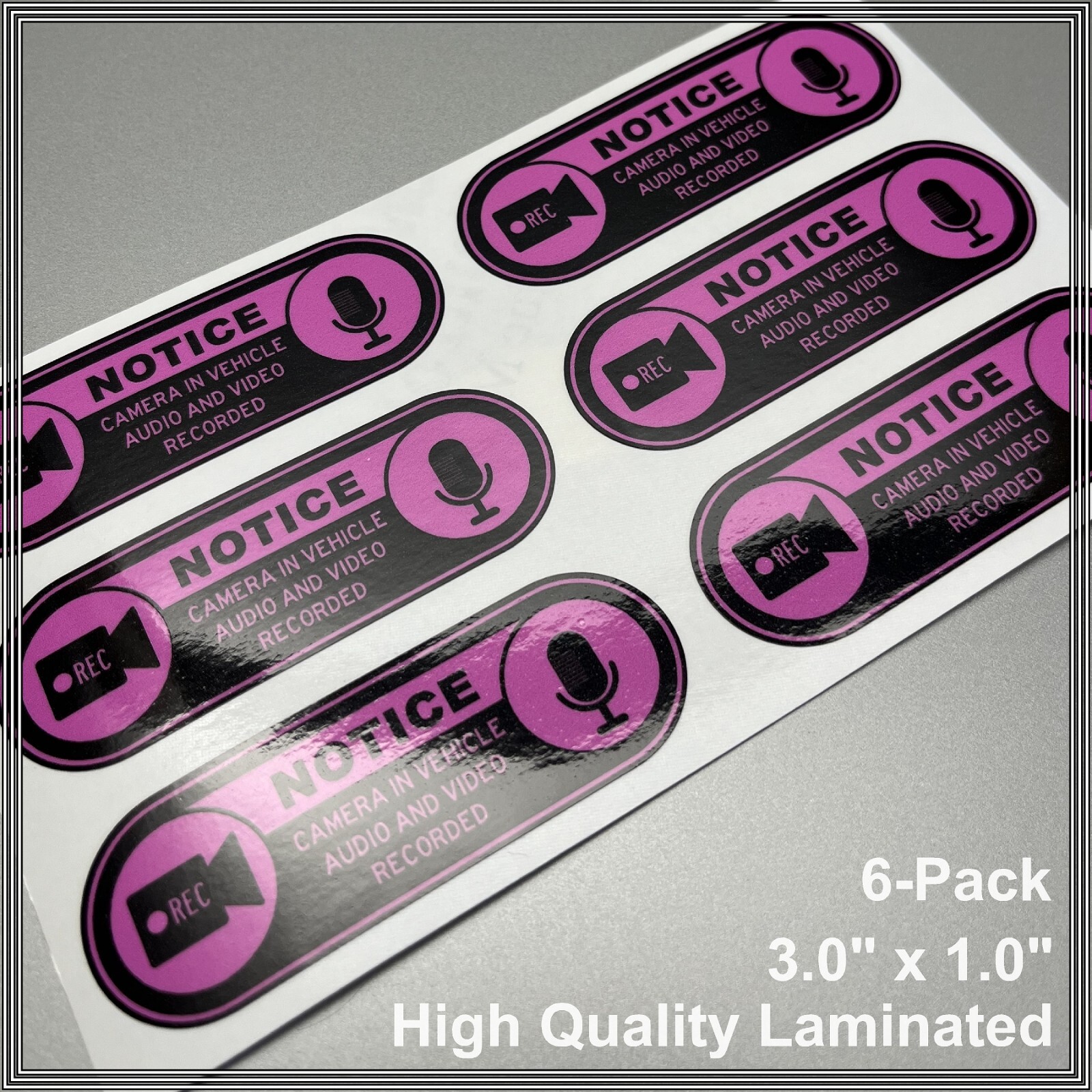 Camera in Car Recording Video 6-Pack Decals Pink & Black 3.0″ x 1.0″ for Uber