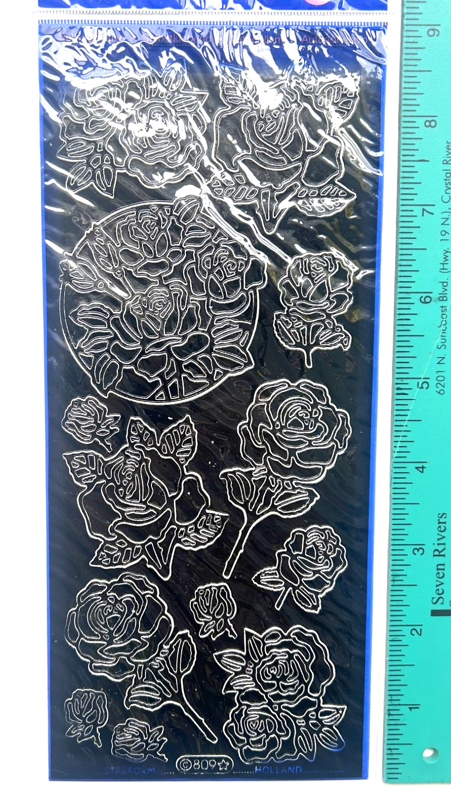 2 New 4″x9″ Shts Peel & Stick Floral & Rose Stickers by Starform 1 Blk 1 Silver