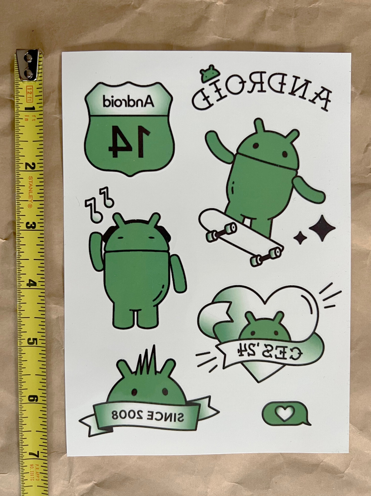 Google Android temporary tattoo sheet, CES 2024, NEW