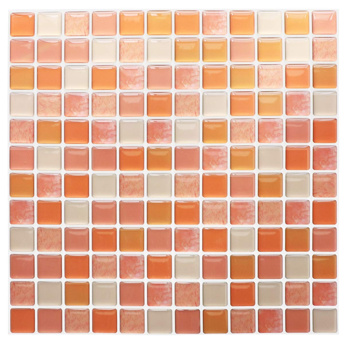 3D Mosaic Tile Sticker Removable Wallpaper Tile Orange, 3D Adhesive Wall Tile…