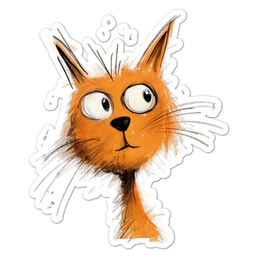 Curious Orange Cat, Vinyl Decal Sticker, Indoor Outdoor, 3 Sizes, #11096