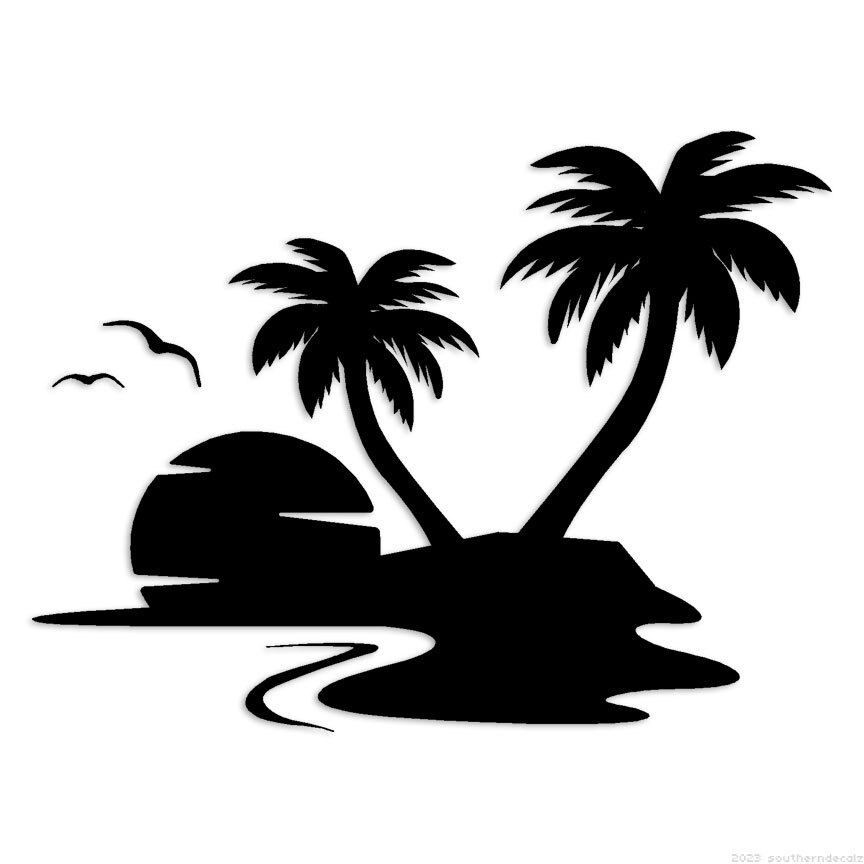 Tropical Island Palm Trees – Decal Sticker – Multiple Colors & Sizes – ebn6437