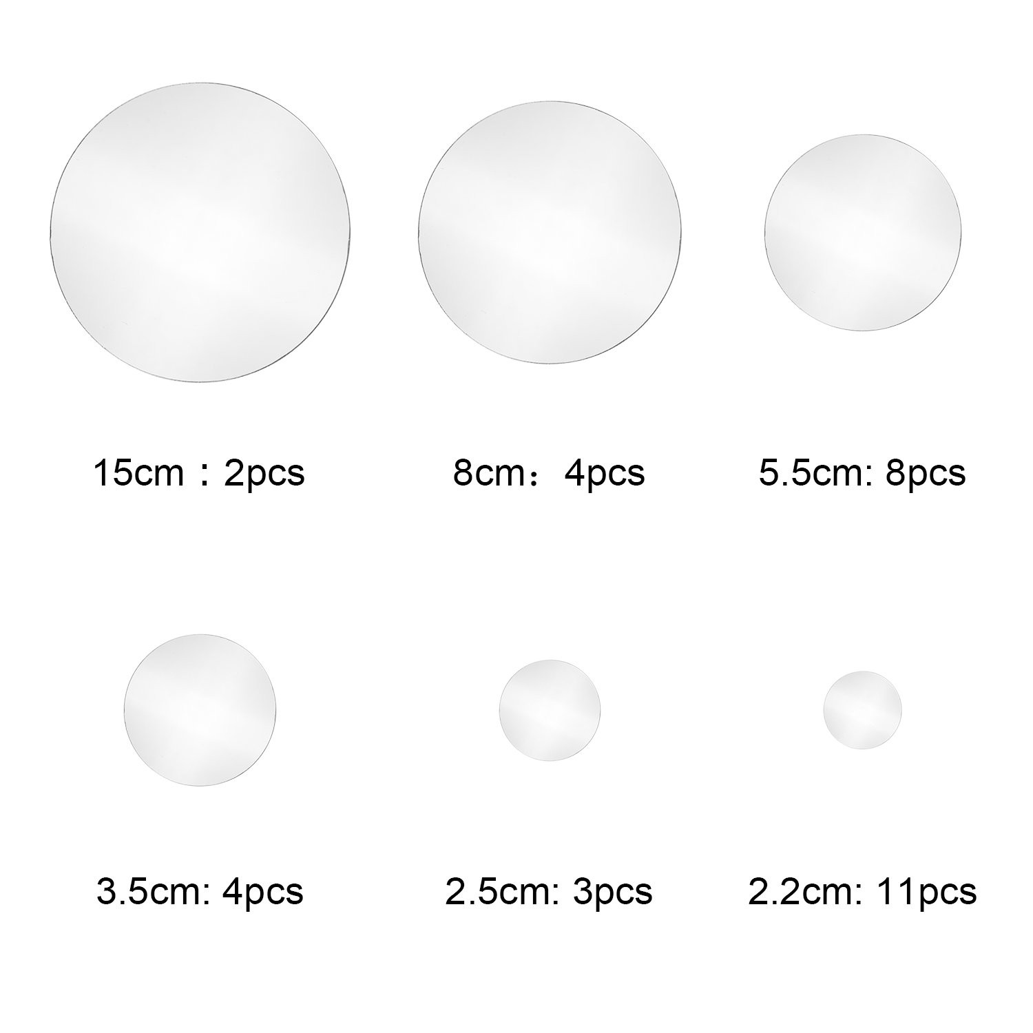 Shappy 32 Pcs Acrylic Mirror Wall Stickers Removable Round Small Size, Silver