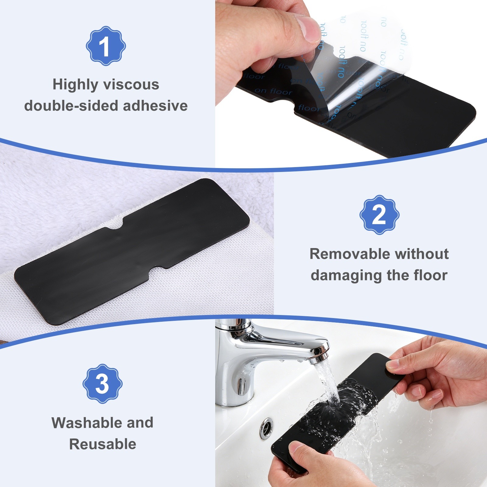 8pcs Rug Non-Slip Grippers Double Concave Reusable Rug Tape for Floor Black