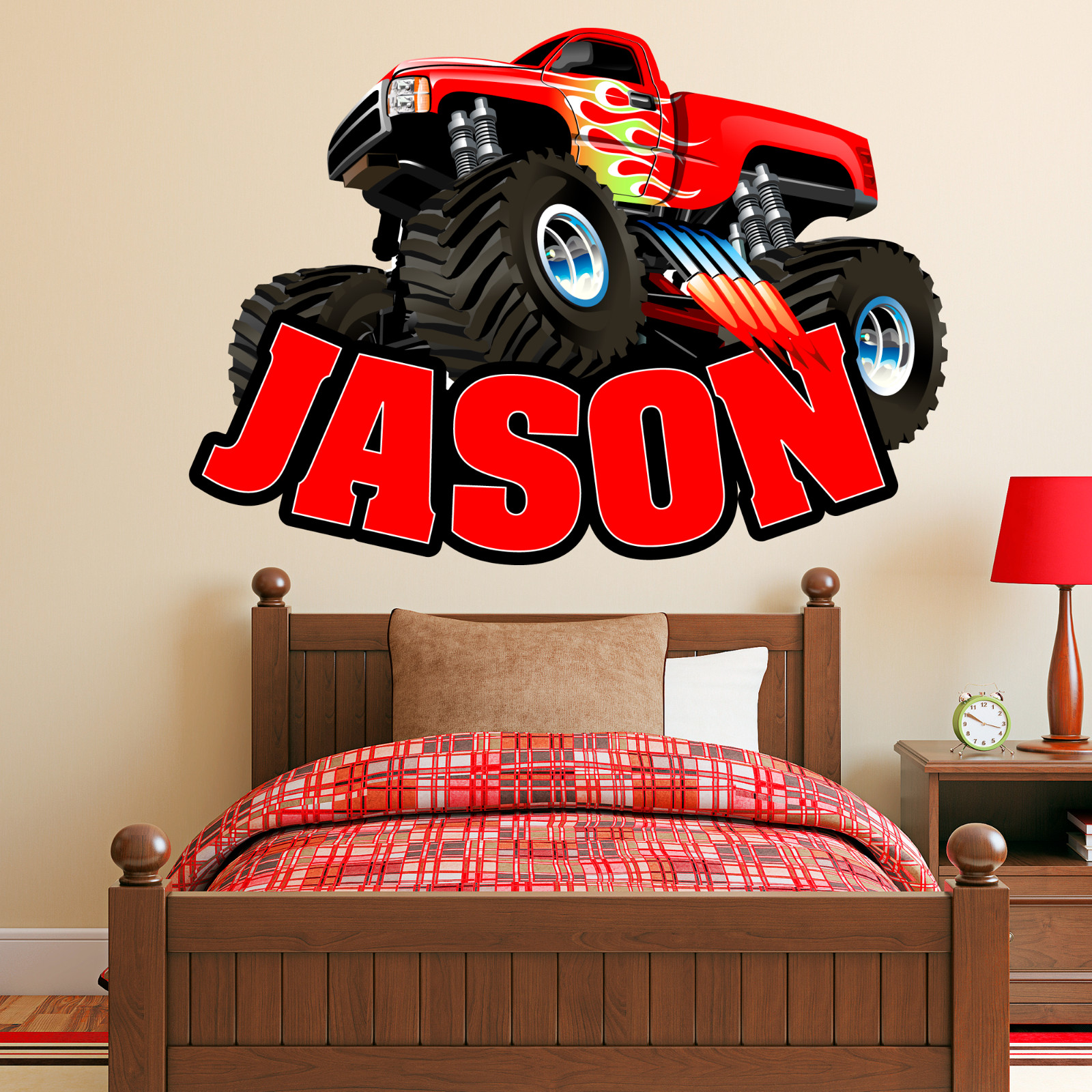 Personalized Monster Truck Name Wall Decal Sticker for Boy-Custom Room Decor Art