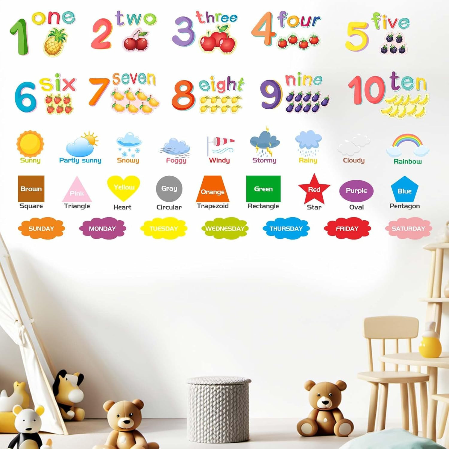 Alphabet Numbers Wall Stickers for Classroom: Kids Baby Girls Boys Nursery Playr
