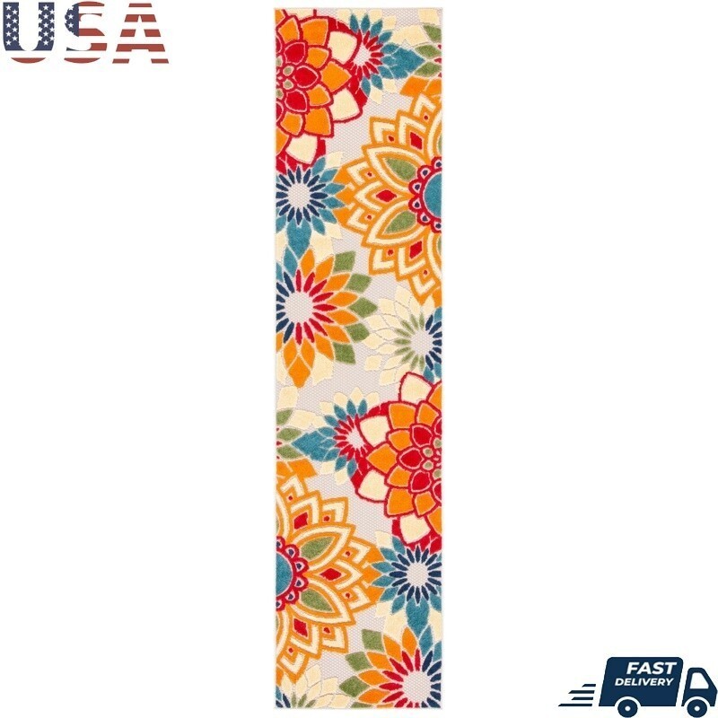 Floral Indoor Outdoor Runner Rug Durable Polypropylene Tropical Design Deck New