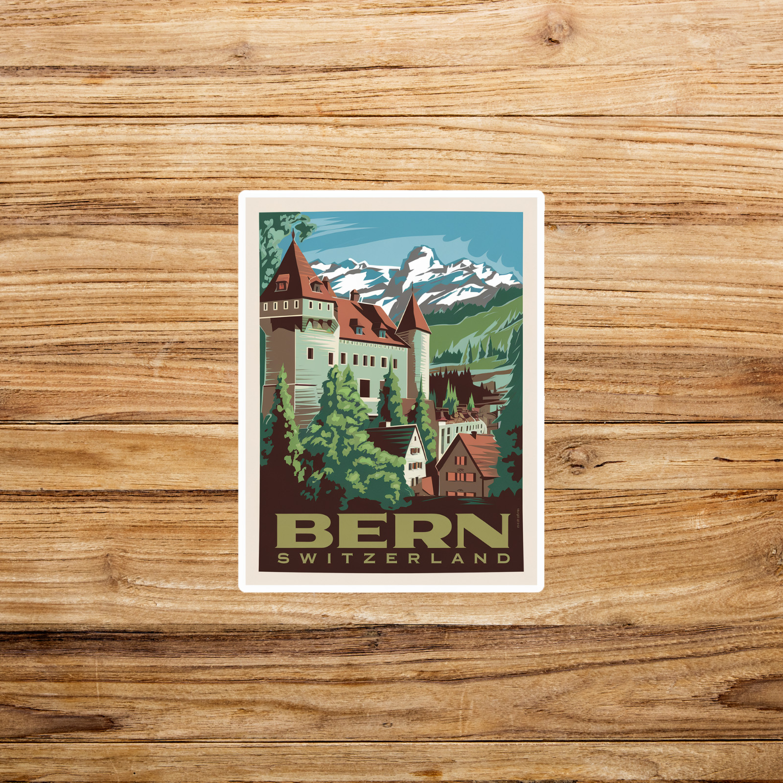 Vintage Bern Switzerland Travel sticker – Colorful Art Print of Historic City #3