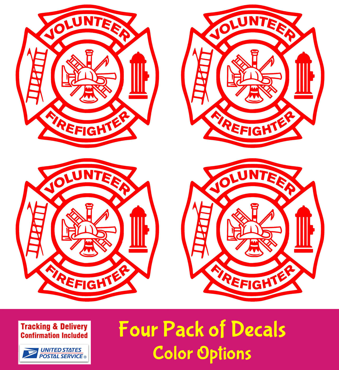 4 Pk Volunteer Firefighter Vinyl Decal Car Window Laptop Tablet Notebook Tumbler