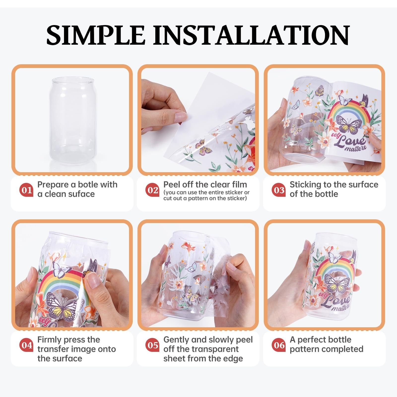 UV DTF Stickers – 20 Sheets Waterproof Cup Wraps for 16-40 oz Bottles & Mugs