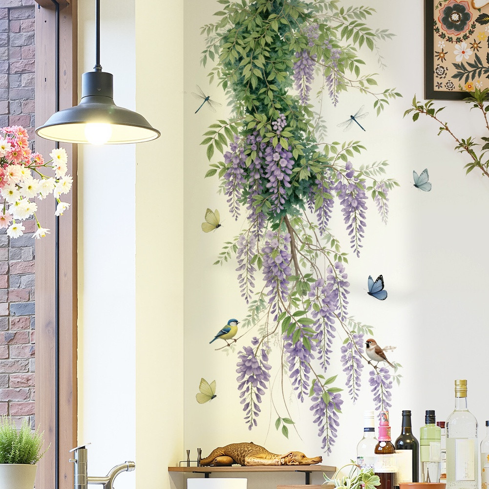 Translucent Wall Art Floral Vine Decal For Home Renovation Easy Application
