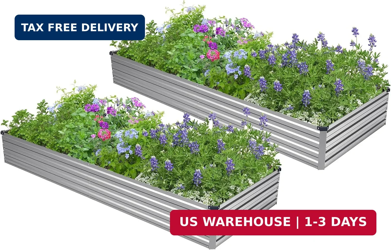 2PCS 7x3x1ft Galvanized Raised Garden Bed,Outdoor Planter Box Metal Patio Kit Pl