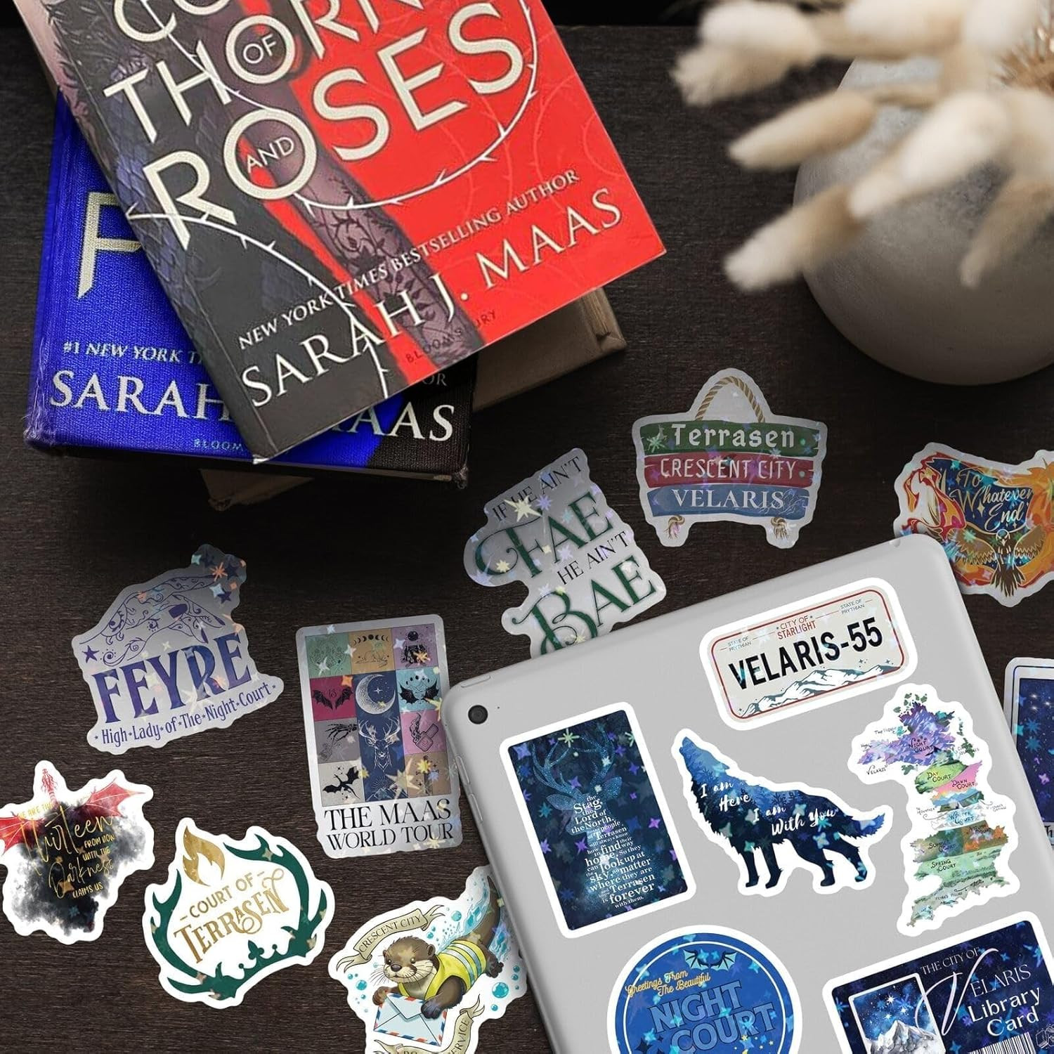 MiStar 102 PCS SJM Fantasy Book Stickers, Holographic Bookish Acotar Stickers fo