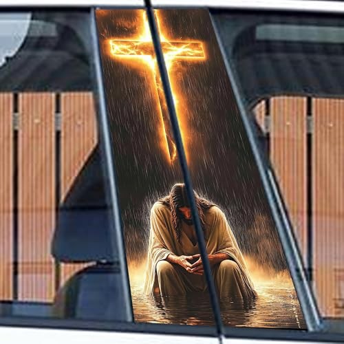 2Pcs Jesus Cross Car B-Pillar Decals Waterproof Vinyl B-Pillar Jesus and Cross