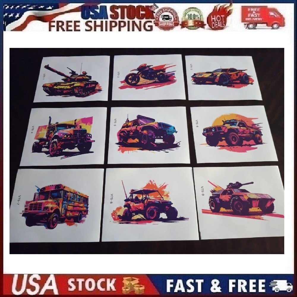 9Pcs Abstract Vehicle Decals for Walls, Various Sizes in 8×10″ Sheets