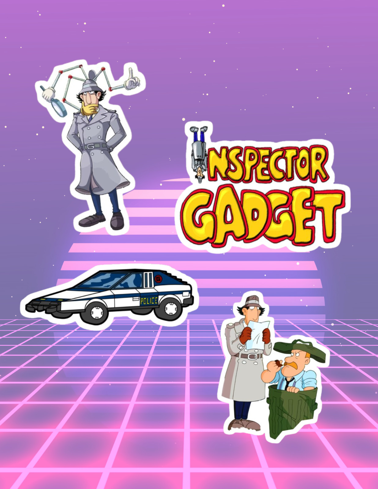 Inspector gadget Retro Cartoon 4pc Sticker Pack