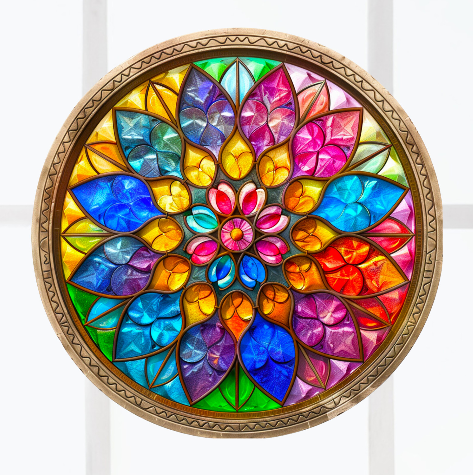 Star Flower Mandala Faux Stained-Glass WINDOW CLING Size 8″ Round Vinyl