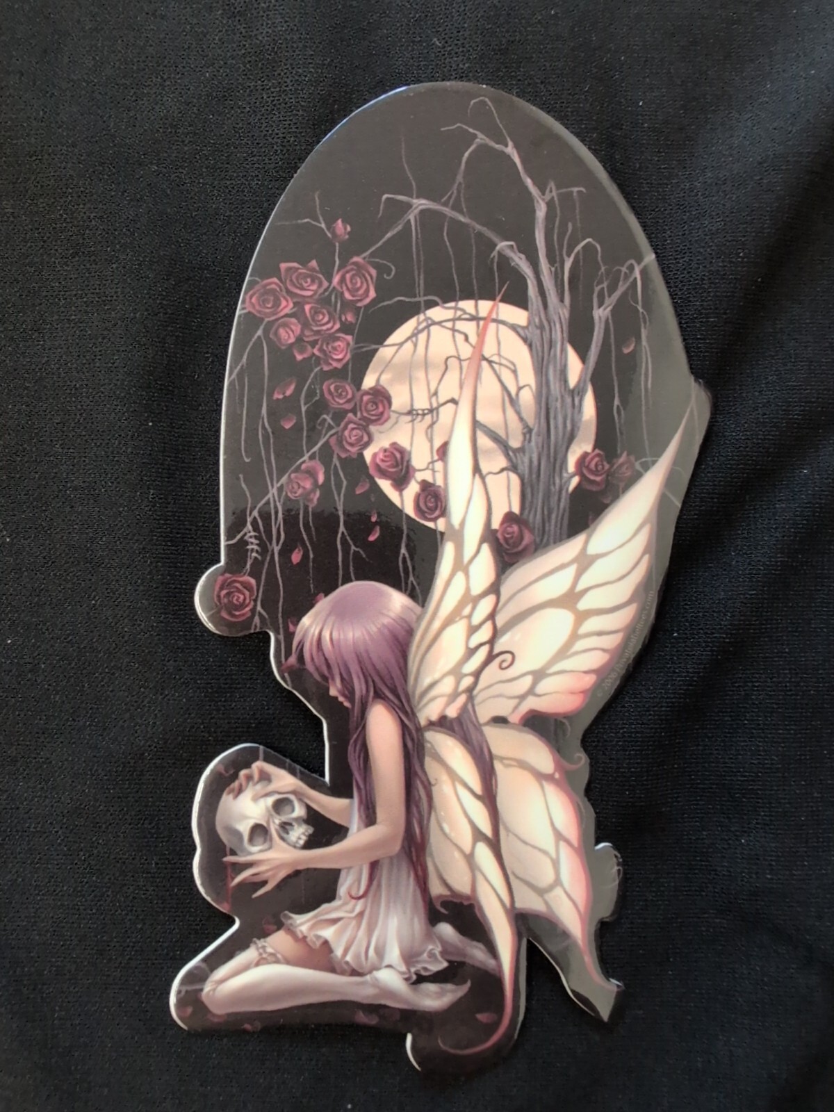 Pink Butterfly Fairy In Rose Garden With Skull Bumper Sticker Vinyl Decal 5”x 3”